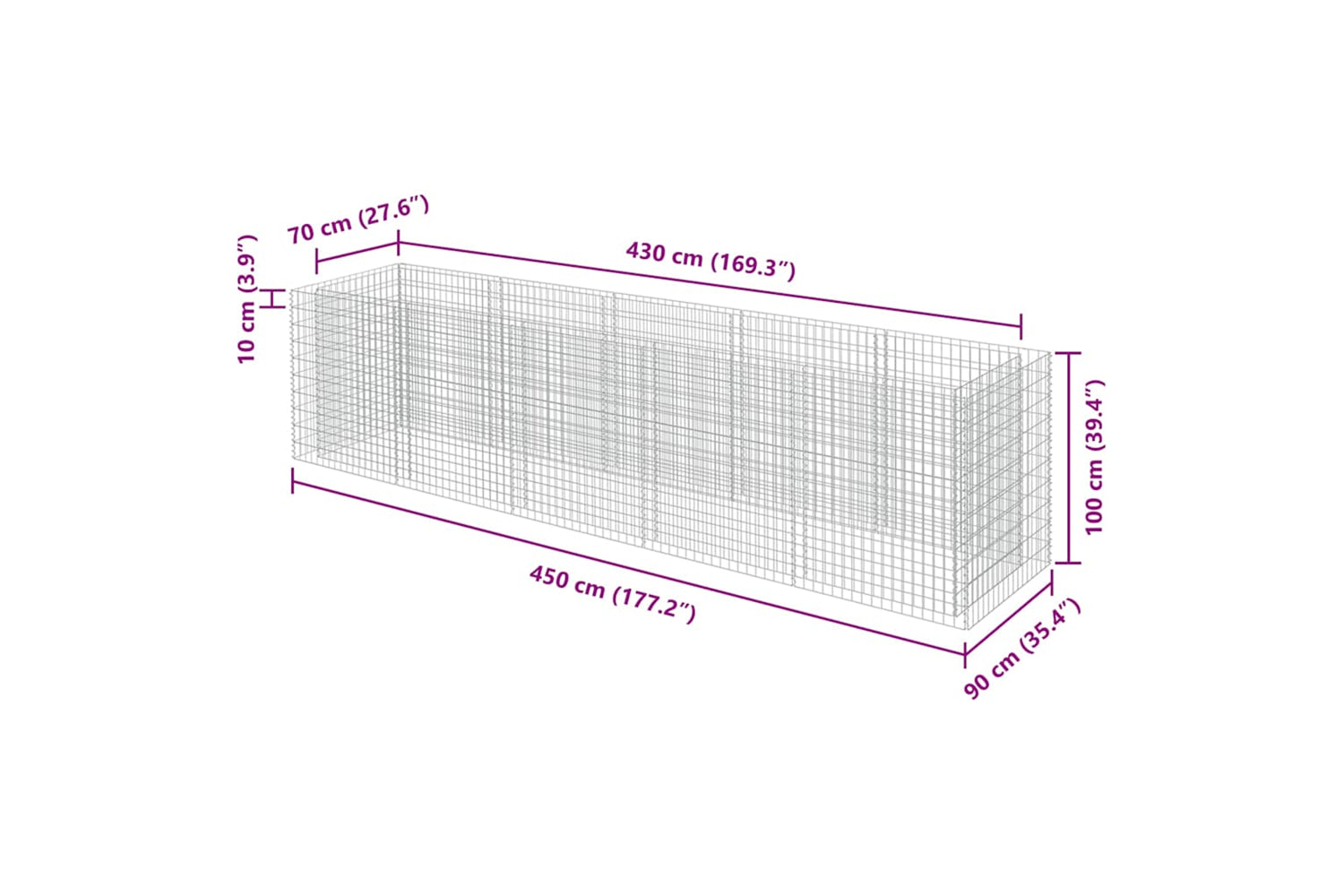 vidaXL 143552 Gabion Raised Bed Galvanised Steel 450x90x100cm-7