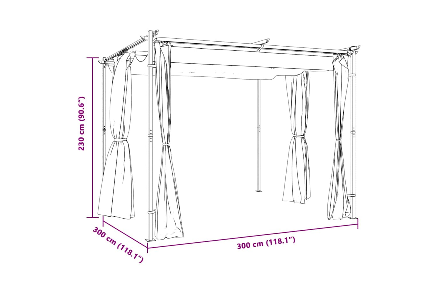 Vidaxl Gazebo With Curtains 3x3 M Anthracite Steel-7