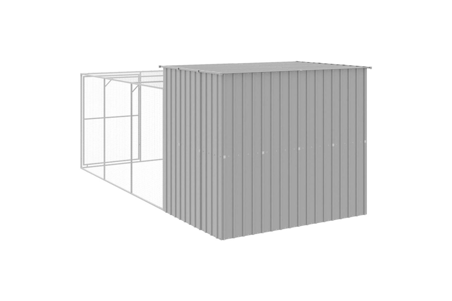 vidaXL 3189126 Dog House With Run Light Grey 214x457x181cm Galvanised Steel-4