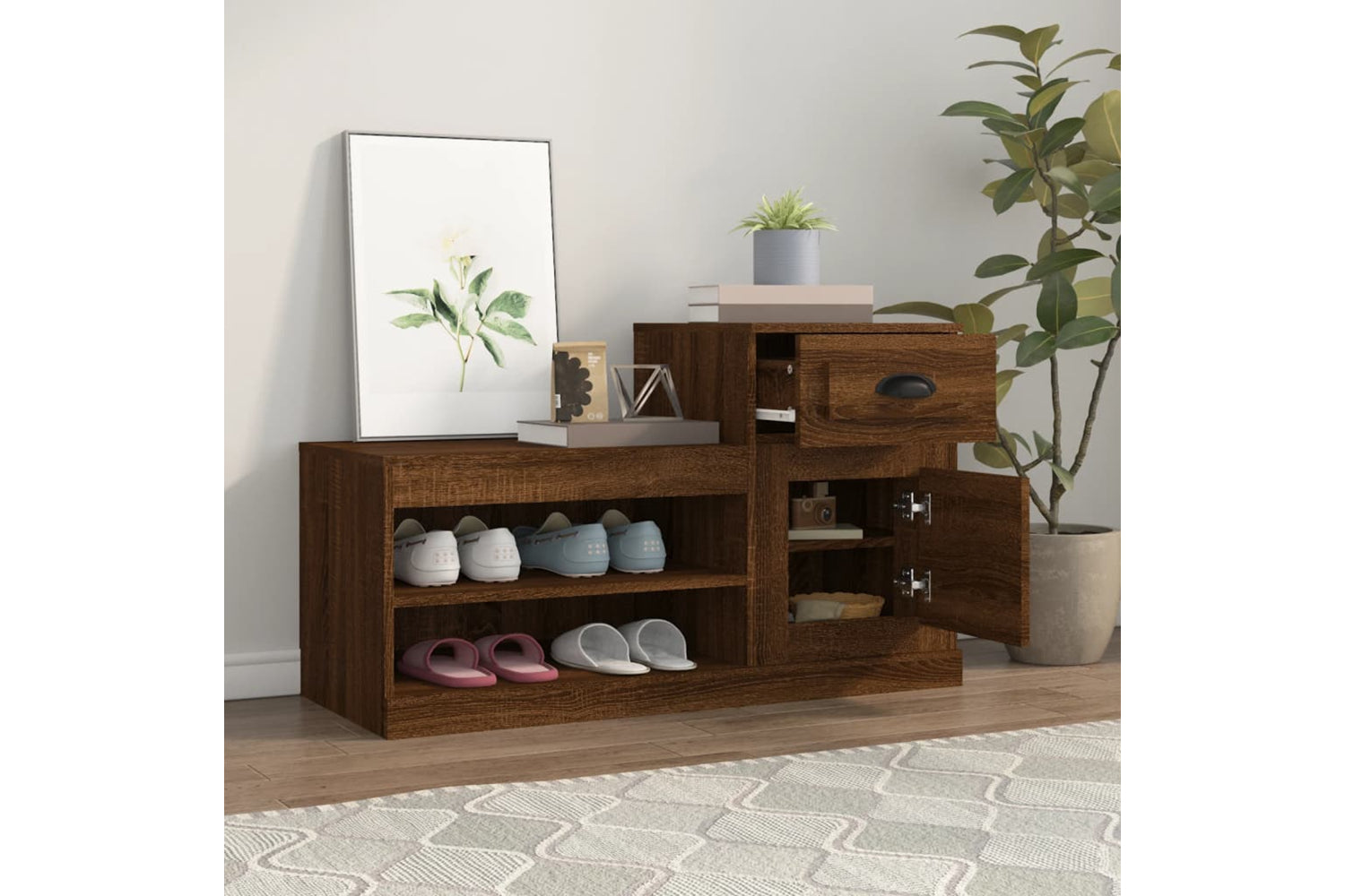 vidaXL 816423 Shoe Cabinet Brown Oak 100x42x60cm Engineered Wood-2