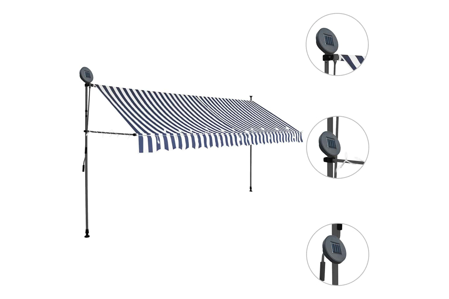 vidaXL 145846 Manual Retractable Awning With Led 350cm Blue And White-3