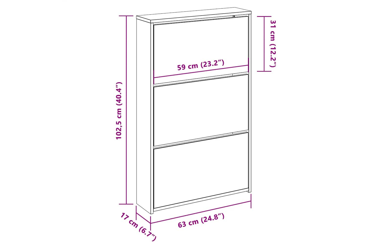 vidaXL 243047 Shoe Cabinet 3-layer Mirror Oak 63x17x102.5cm-7
