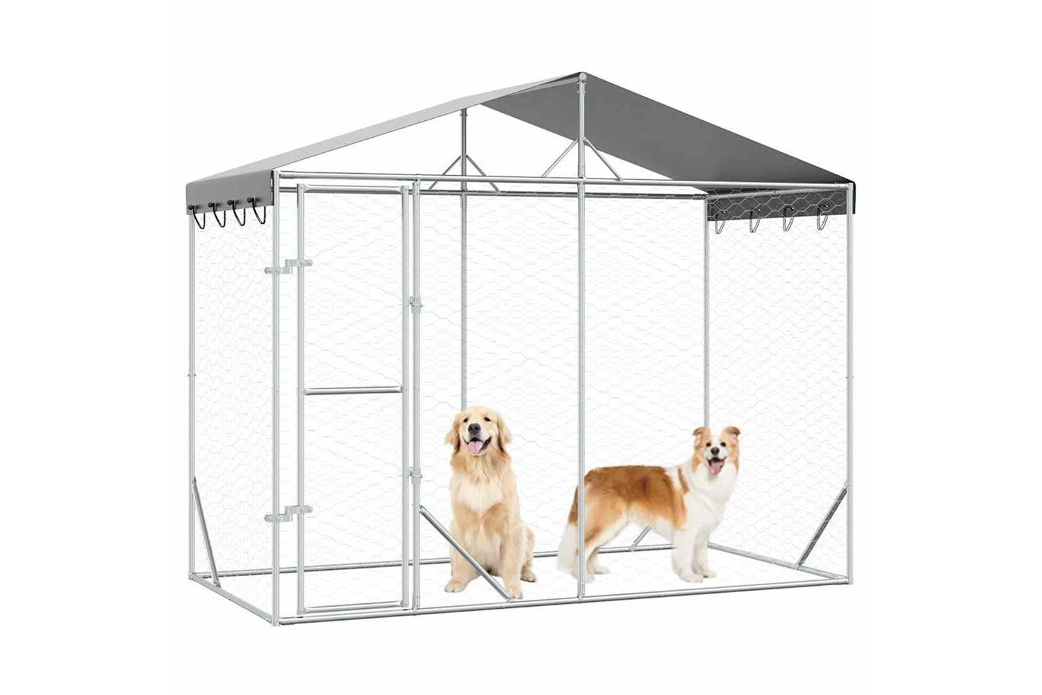 Vidaxl Outdoor Dog Kennel With Roof Silver 3x1.5x2.5 M Galvanised Steel-2