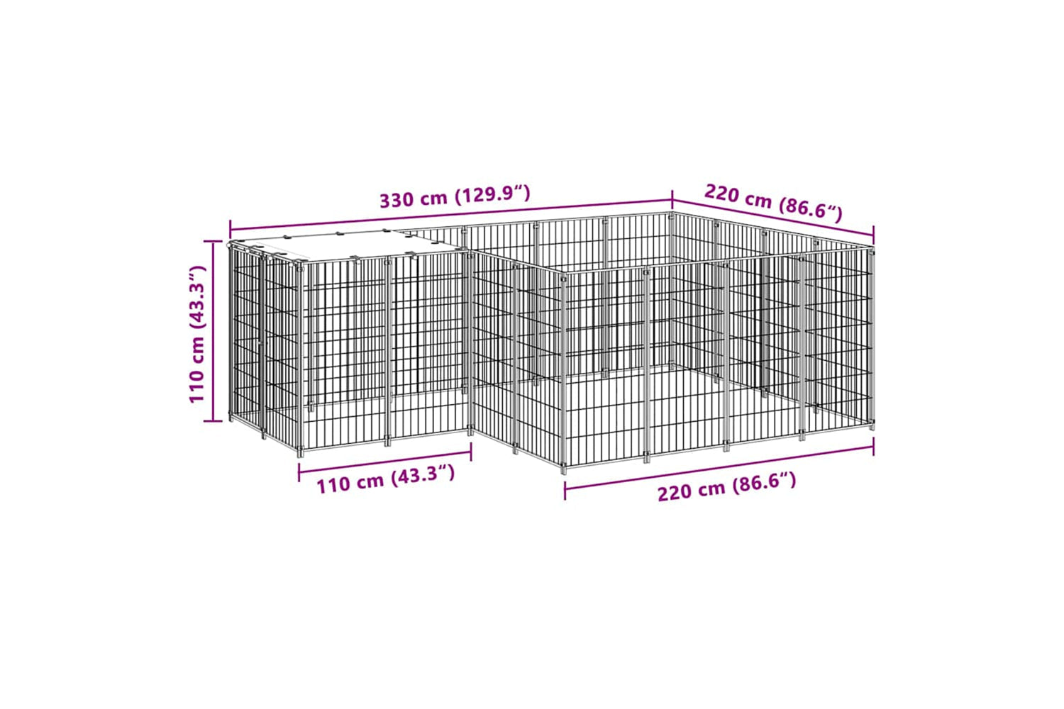 Vidaxl 3082205 Dog Kennel Black 6.05 M2 Steel-6