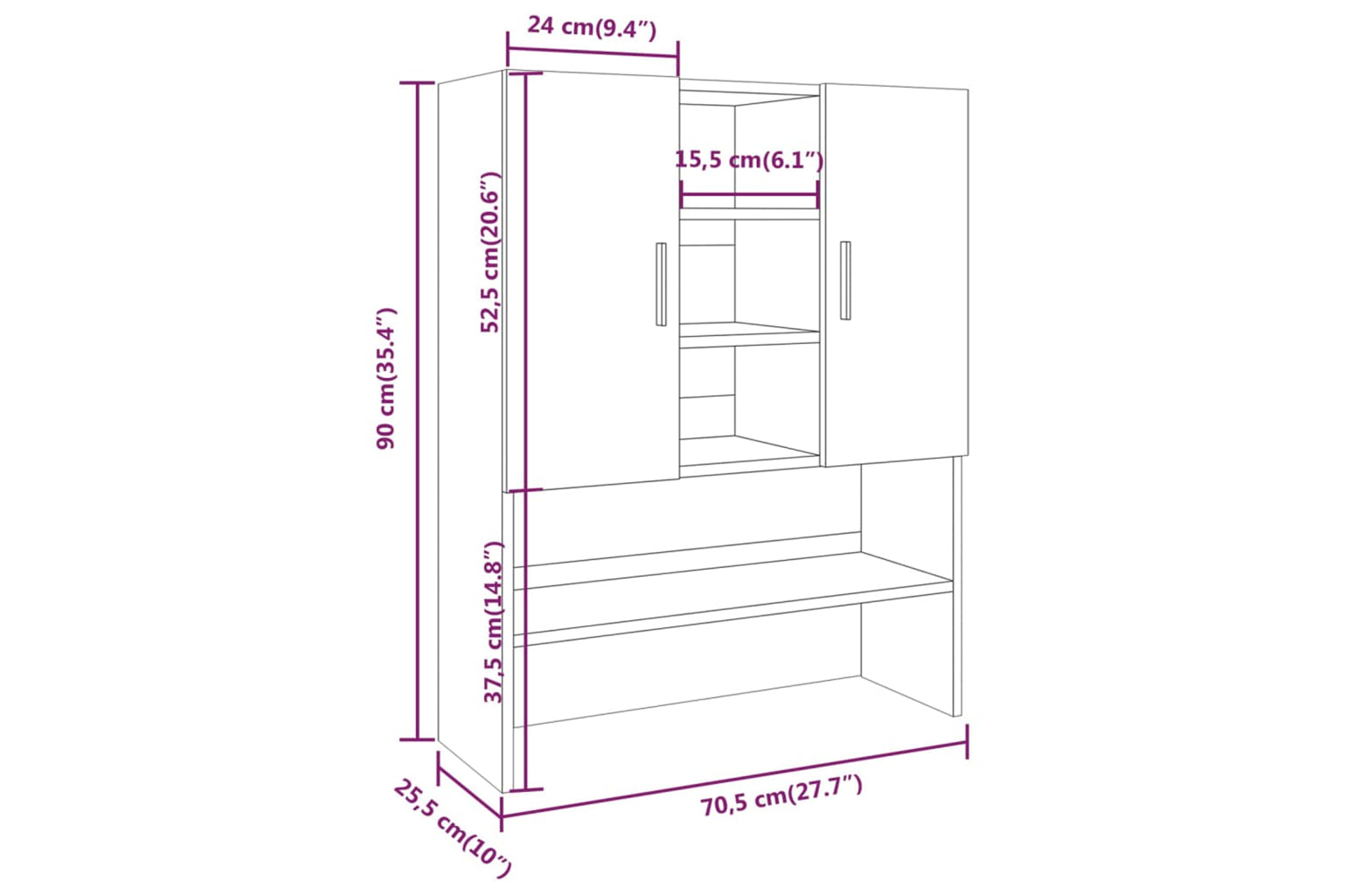 vidaXL 815947 Washing Machine Cabinet Brown Oak 70.5x25.5x90cm-8