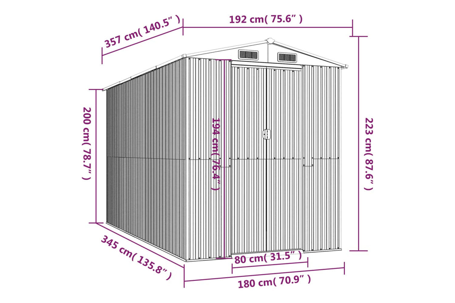 vidaXL 3147462 Garden Shed Dark Brown 192x357x223cm Galvanised Steel-7