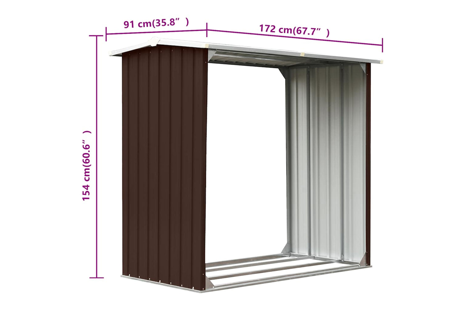 vidaXL 47081 Log Storage Shed Galvanised Steel 172x91x154cm Brown-5