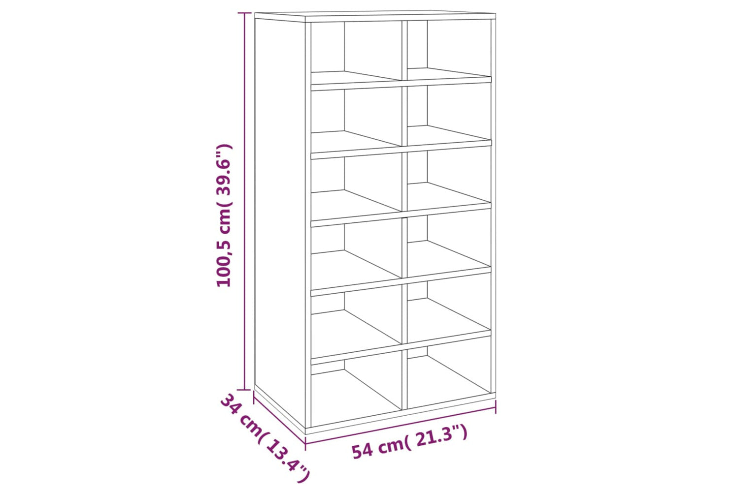 vidaXL 815311 Shoe Rack Brown Oak 54x34x100.5cm Engineered Wood-2