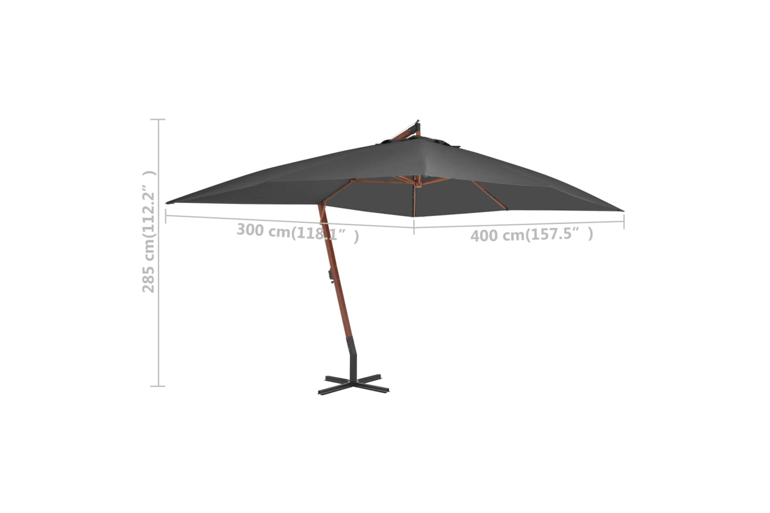 vidaXL 44491 Cantilever Umbrella With Wooden Pole 400x300cm Anthracite-5