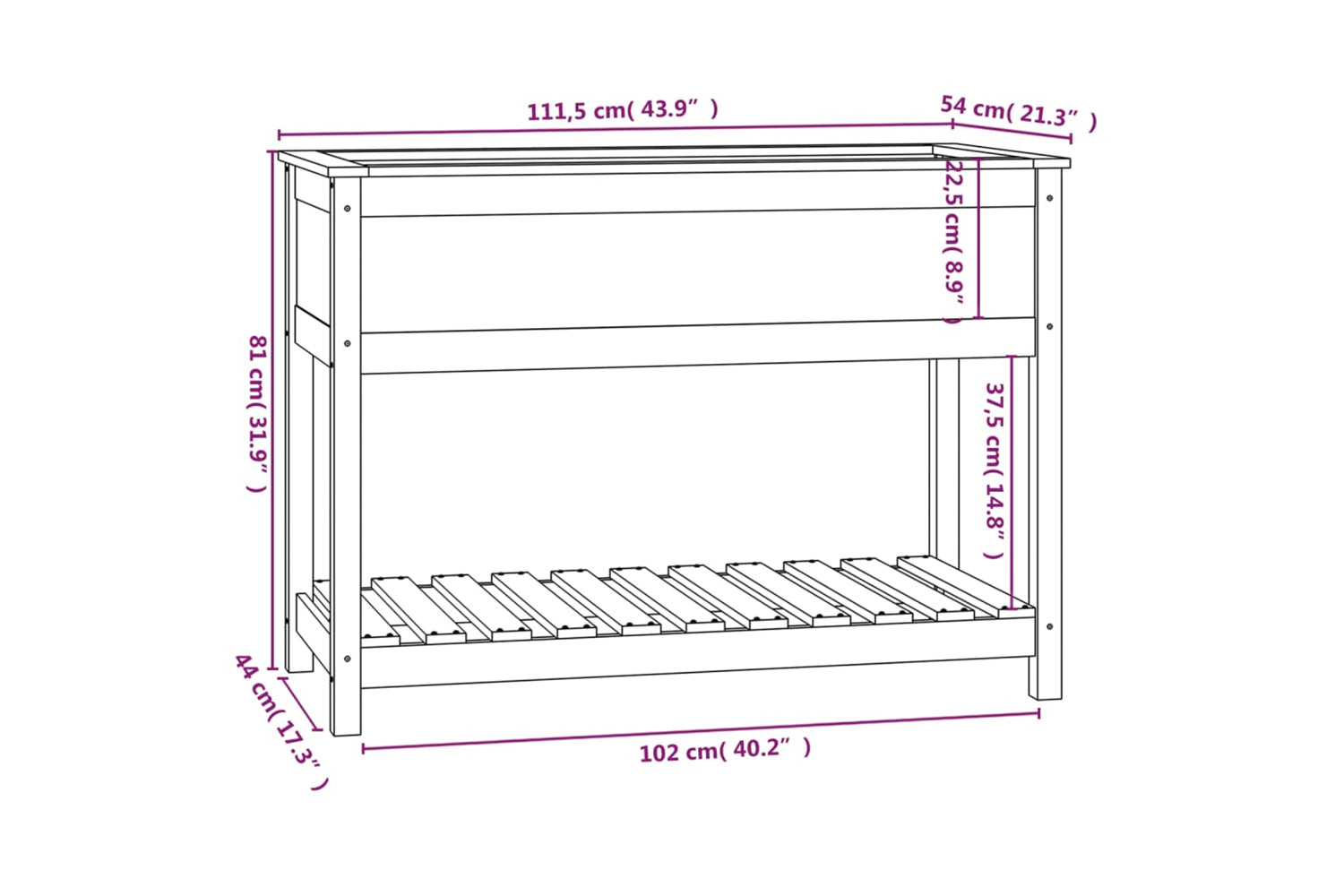 vidaXL 823791 Planter With Shelf Black 111.5x54x81cm Solid Wood Pine-7