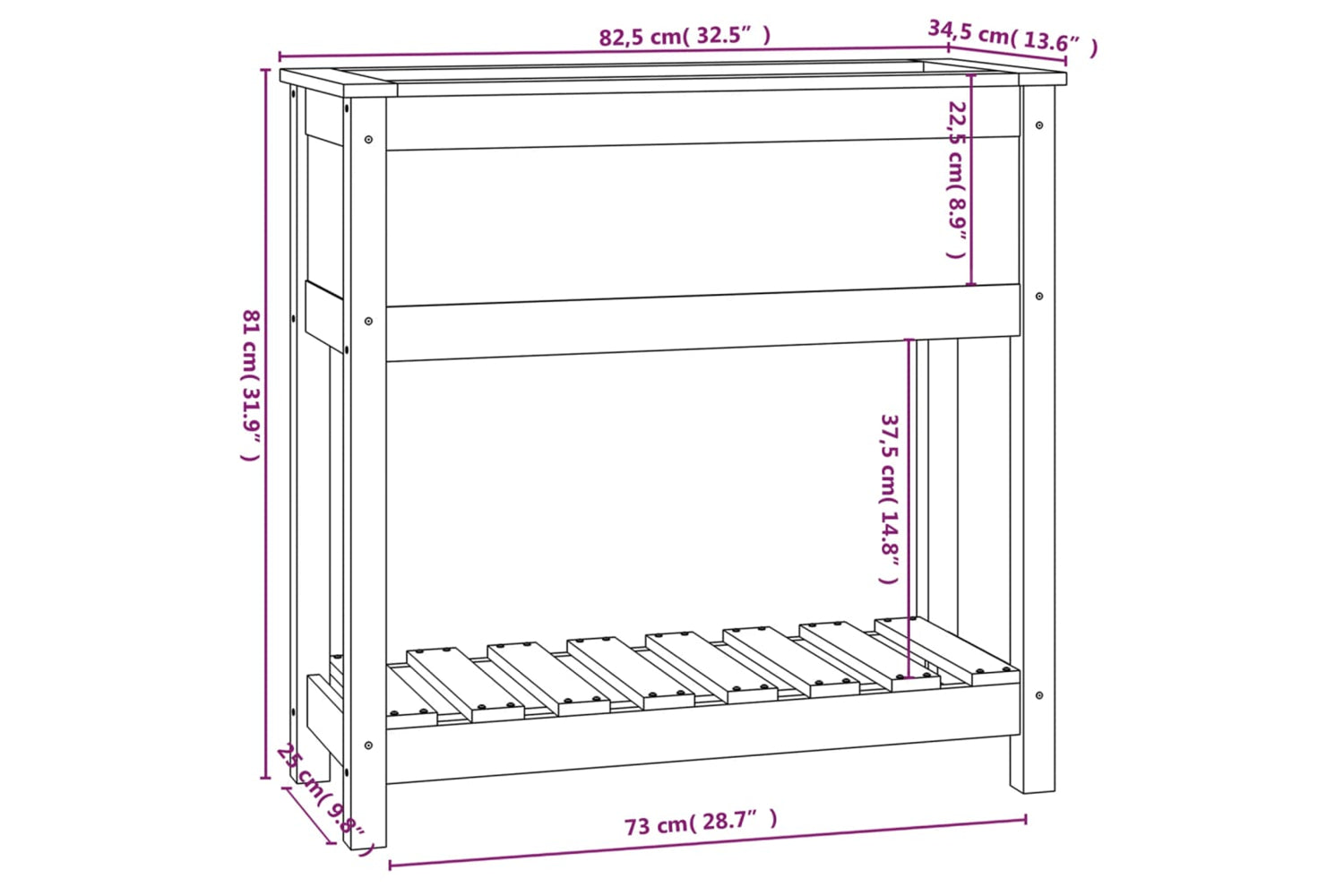 vidaXL 823763 Planter With Shelf Black 82.5x34.5x81cm Solid Wood Pine-7