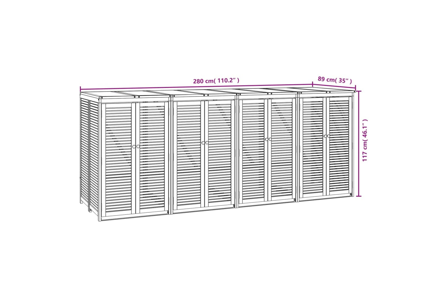 vidaXL 3155241 Quadruple Garbage Bin Shed 280x89x117cm Solid Wood Acacia-8