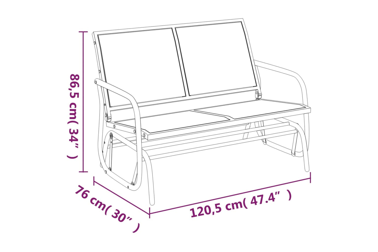 vidaXL 362709 Garden Glider Bench Brown120.5x76x86.5cm Textilene&steel-6