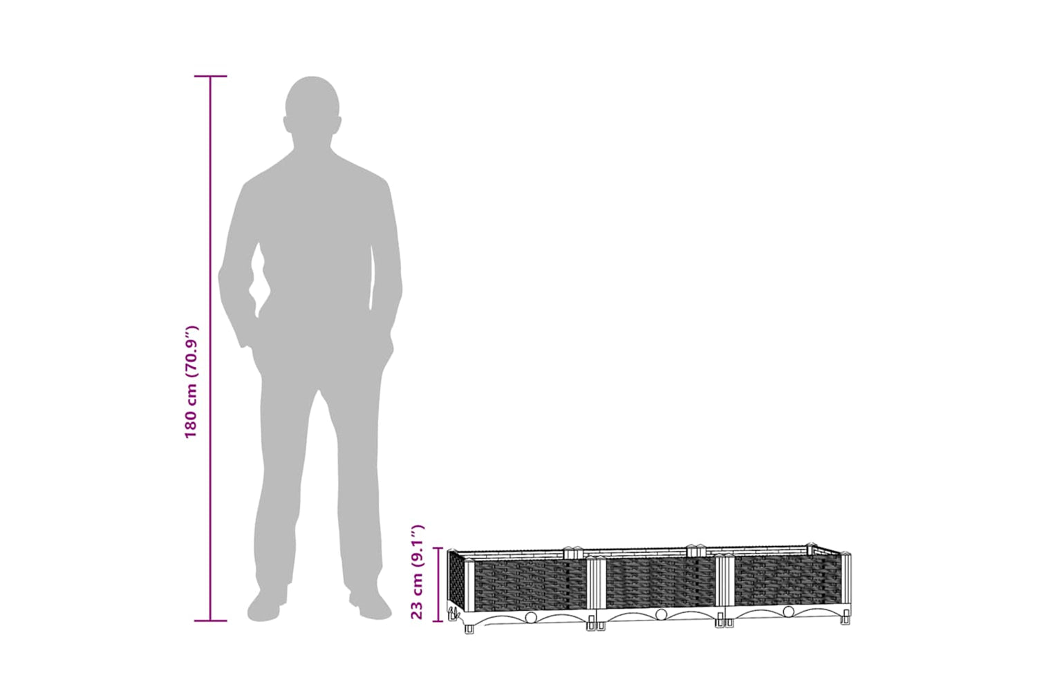 vidaXL Raised Bed 120x40x23cm Polypropylene-9