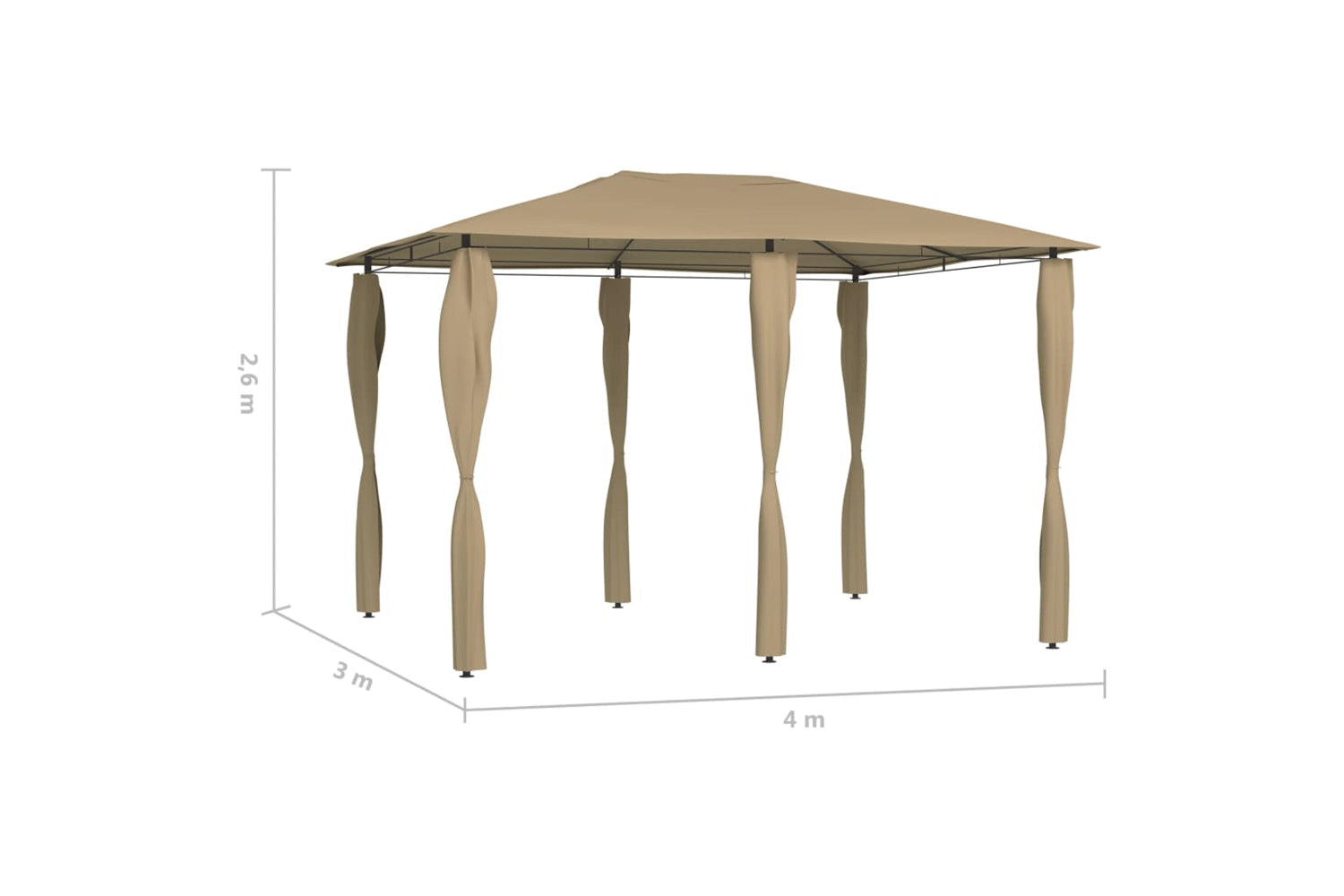 Vidaxl 313612 Gazebo With Post Covers 3x4x2.6 M Taupe 160 G/mâ²-4