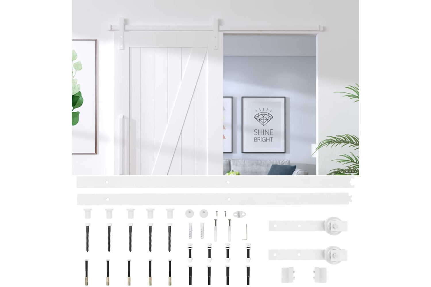 vidaXL Sliding Door Hardware Kit 200cm Steel White-6