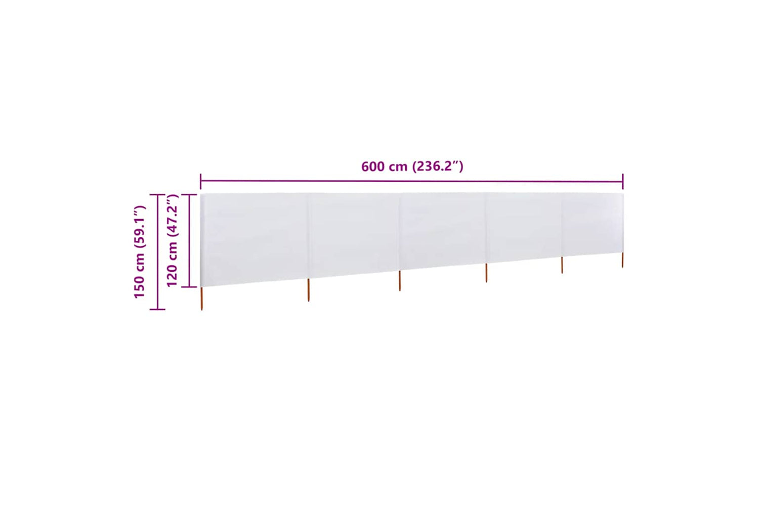 vidaXL 47160 5-panel Wind Screen Fabric 600x120cm Sand White-6