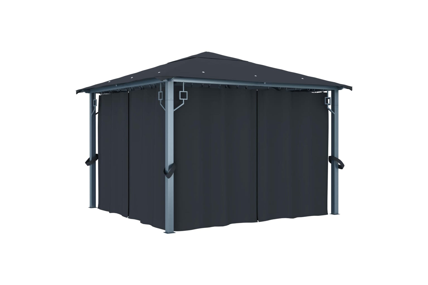 Vidaxl 3070333 Gazebo With Curtain&led String Lights 3x3 M Anthracite Aluminium-3