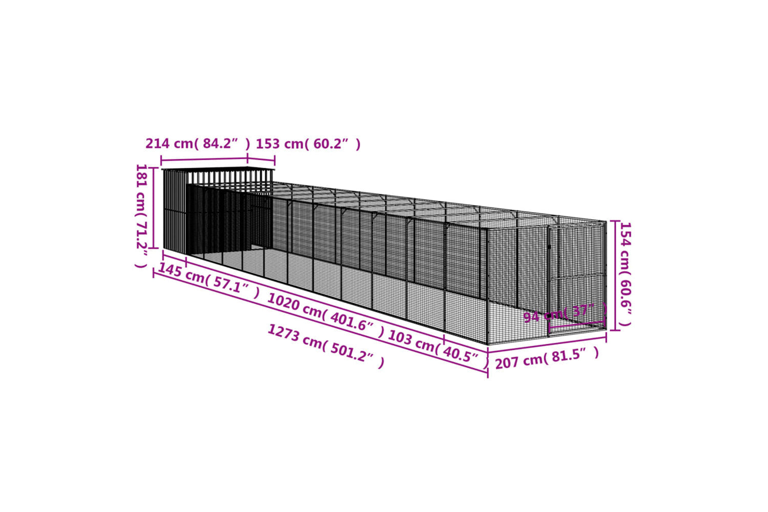 vidaXL 3189124 Dog House With Run Anthracite 214x1273x181cm Galvanised Steel-8