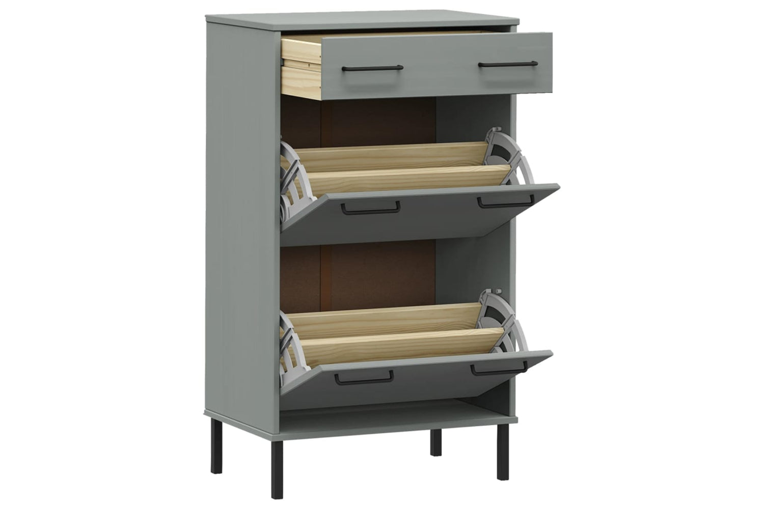 Vidaxl 350983 Shoe Rack With Metal Legs Grey Solid Wood Pine Oslo-4