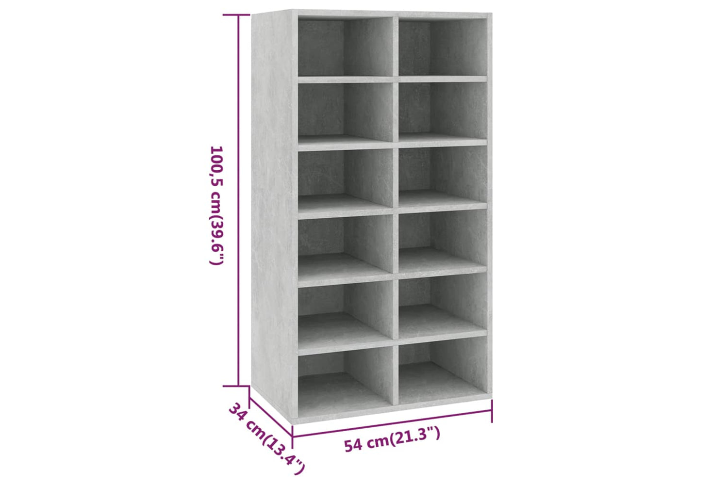 vidaXL 800400 Shoe Rack Concrete Grey 54x34x100.5cm Engineered Wood-5