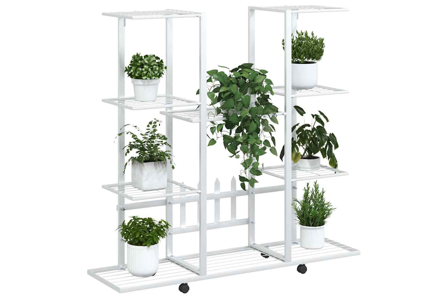 vidaXL 343122 Flower Stand With Wheels 94.5x24.5x91.5cm White Iron-3