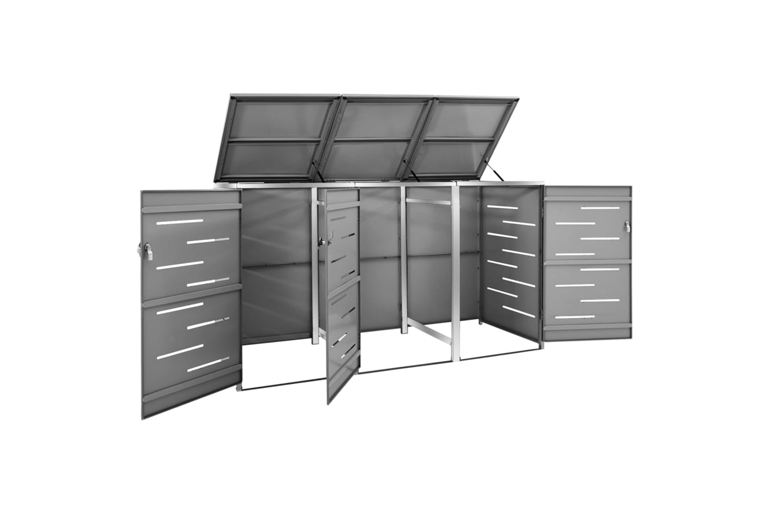 vidaXL Triple Wheelie Bin Shed 207x77.5x112.5cm Stainless Steel-2