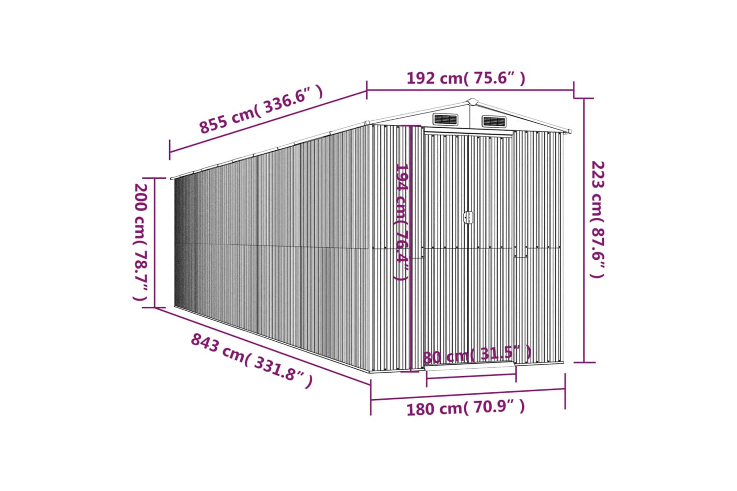vidaXL 3147468 Garden Shed Dark Brown 192x855x223cm Galvanised Steel-7
