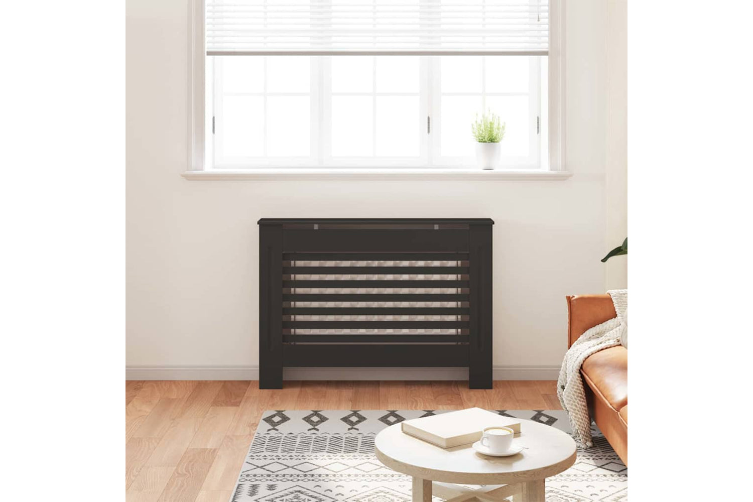 vidaXL Radiator Cover Black 112x19x81.5cm Mdf-2
