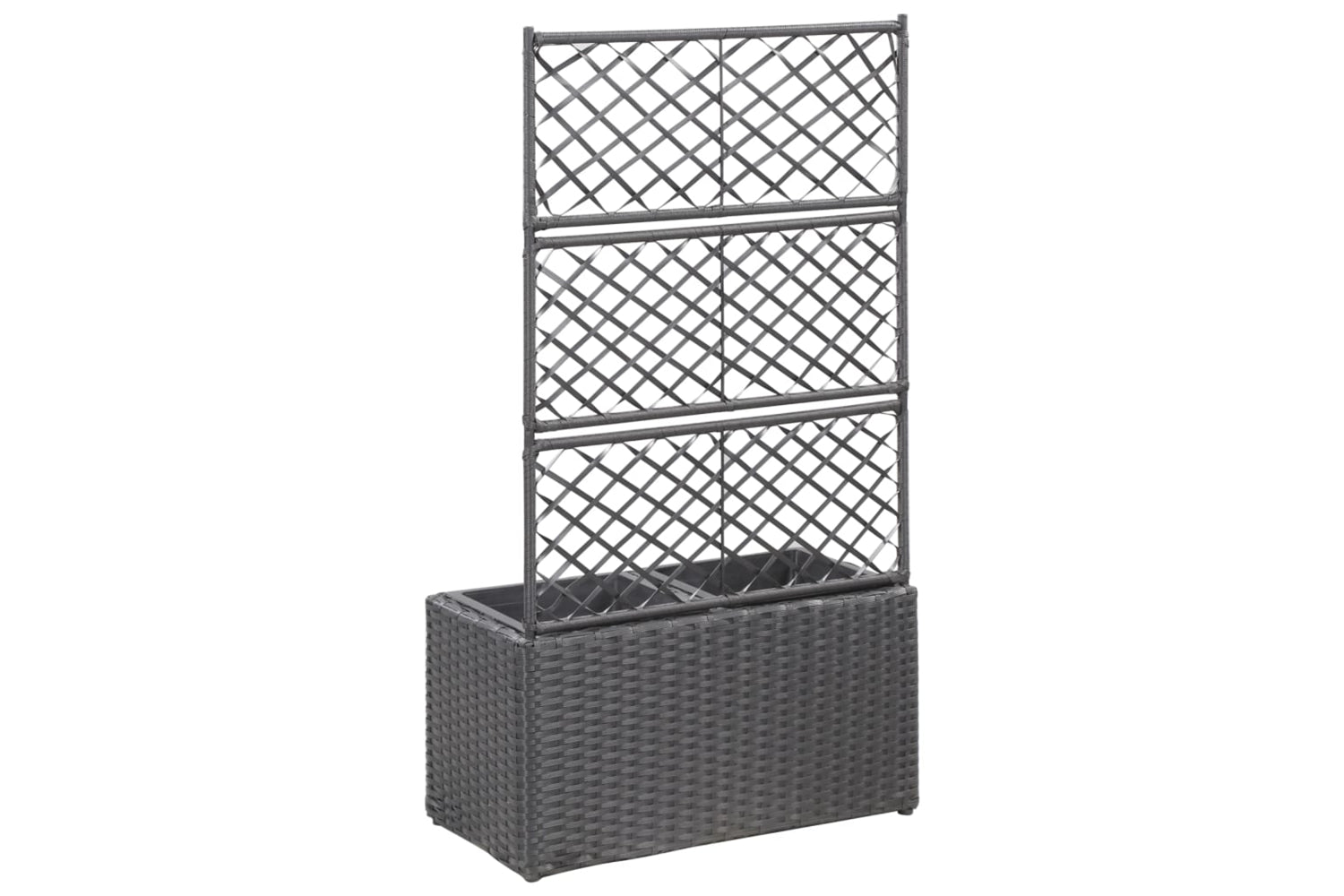 vidaXL 46931 Trellis Raised Bed With 2 Pots 58x30x107cm Poly Rattan Black-3