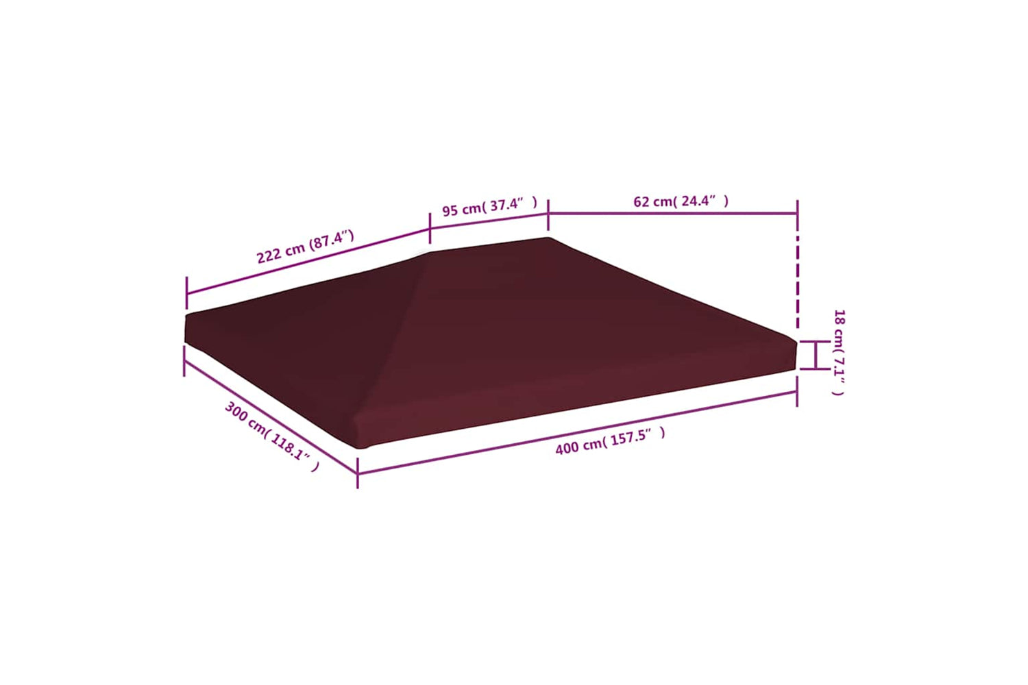 Vidaxl Gazebo Top Cover 310 G/m2 3x4 M Bordeaux-6
