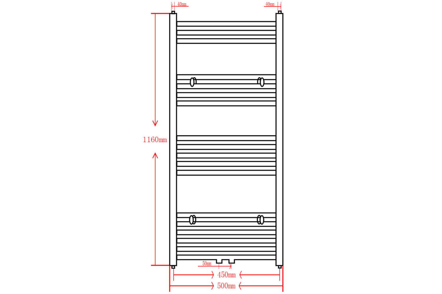 Vidaxl 141907 Black Bathroom Central Heating Towel Rail Radiator 500x1160mm-9