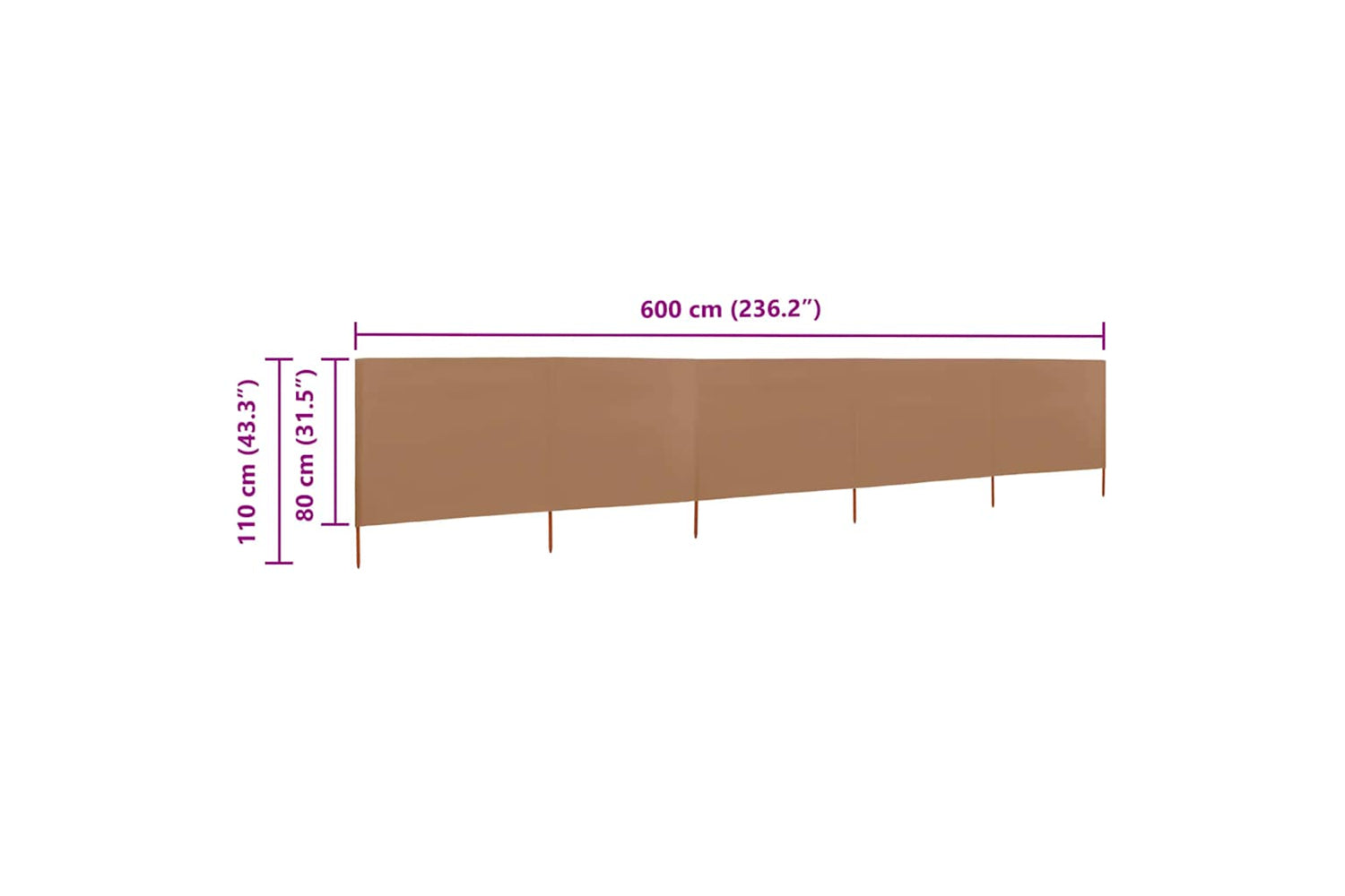 vidaXL 47157 5-panel Wind Screen Fabric 600x80cm Taupe-6