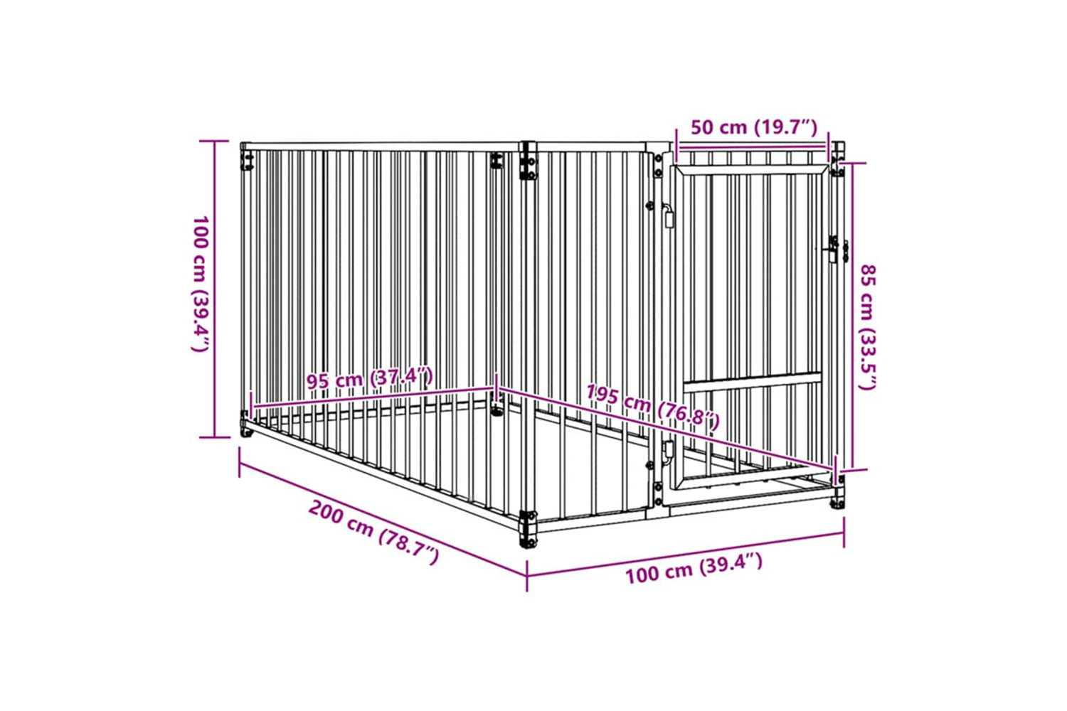 vidaXL 144488 Outdoor Dog Kennel 100x200x100cm-6