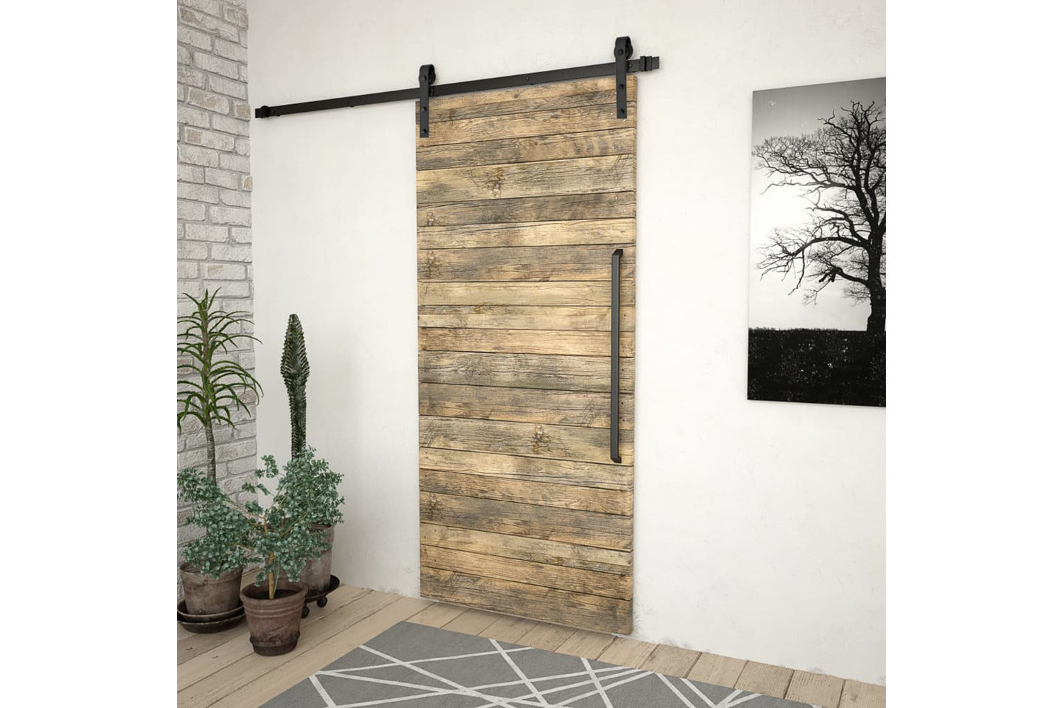 vidaXL Sliding Door Skien Hardware Kit 183cm Steel Black-3