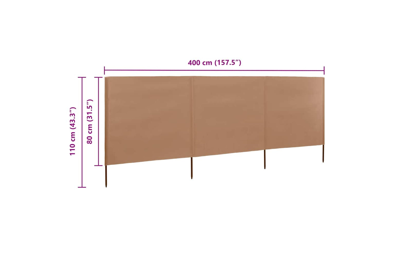 vidaXL 47143 3-panel Wind Screen Fabric 400x80cm Taupe-6