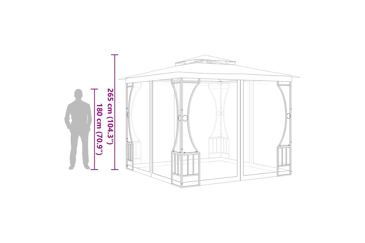 vidaXL 48597 Gazebo With Nets 300x300x265cm Anthracite-5