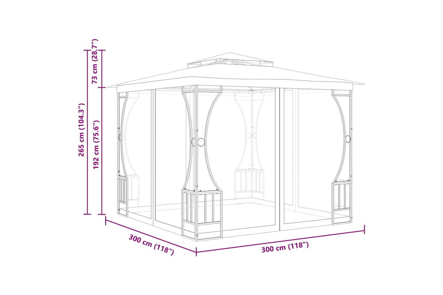 vidaXL 48597 Gazebo With Nets 300x300x265cm Anthracite-6