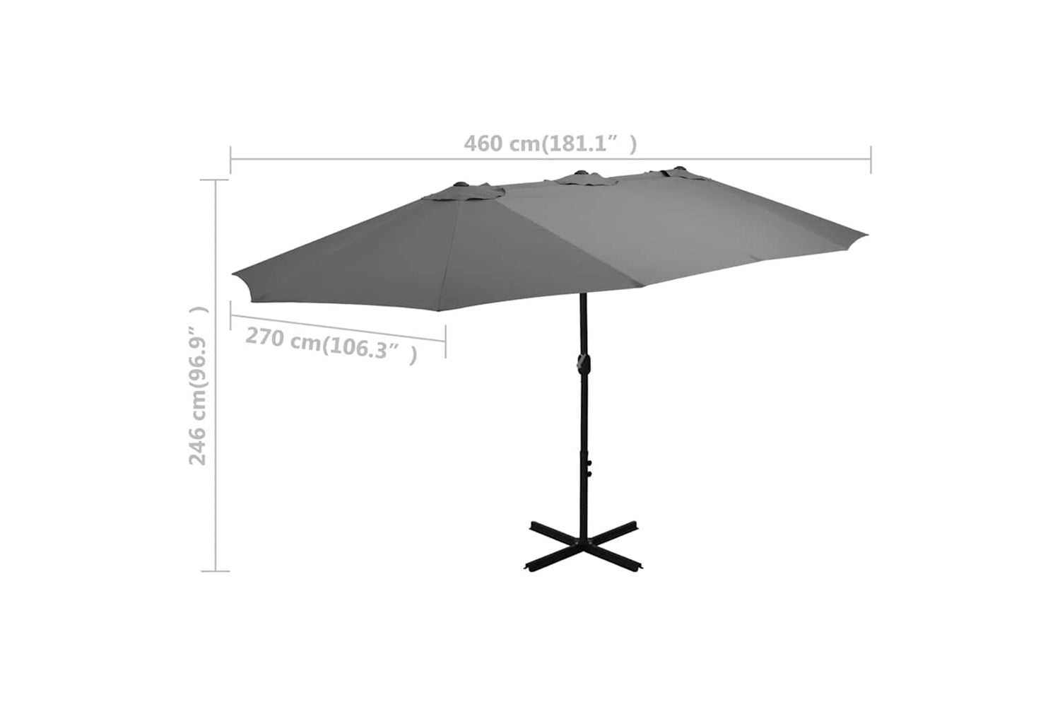 vidaXL 44869 Outdoor Parasol With Aluminium Pole 460x270cm Anthracite-8