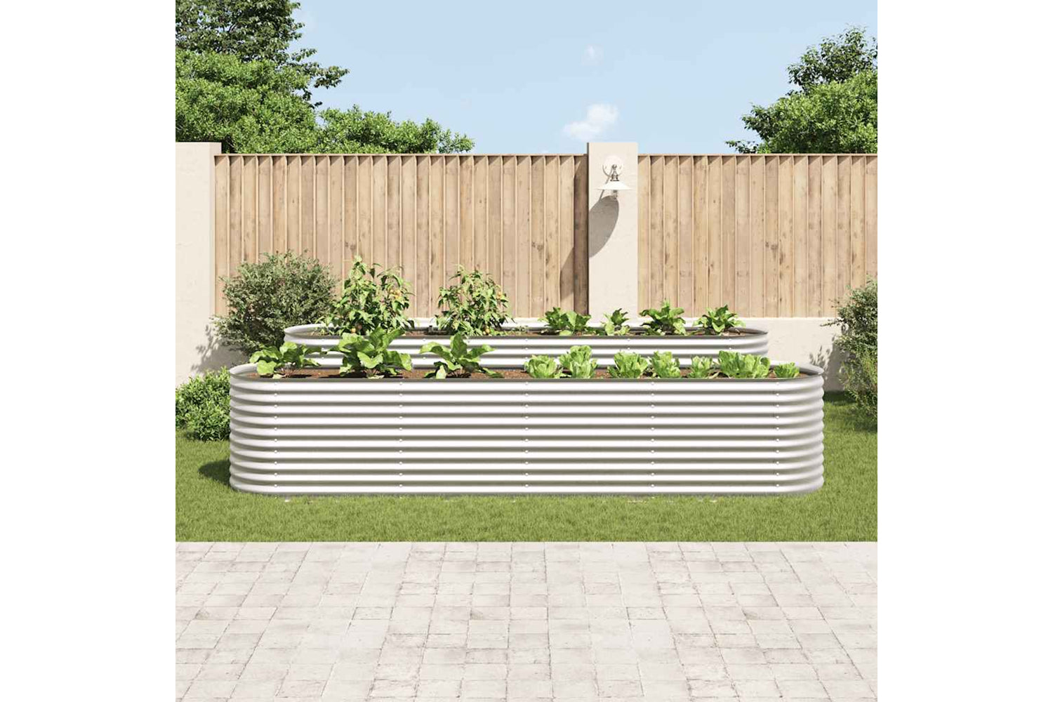 vidaXL Garden Raised Bed 400x80x81cm Galvanised Steel Silver-2