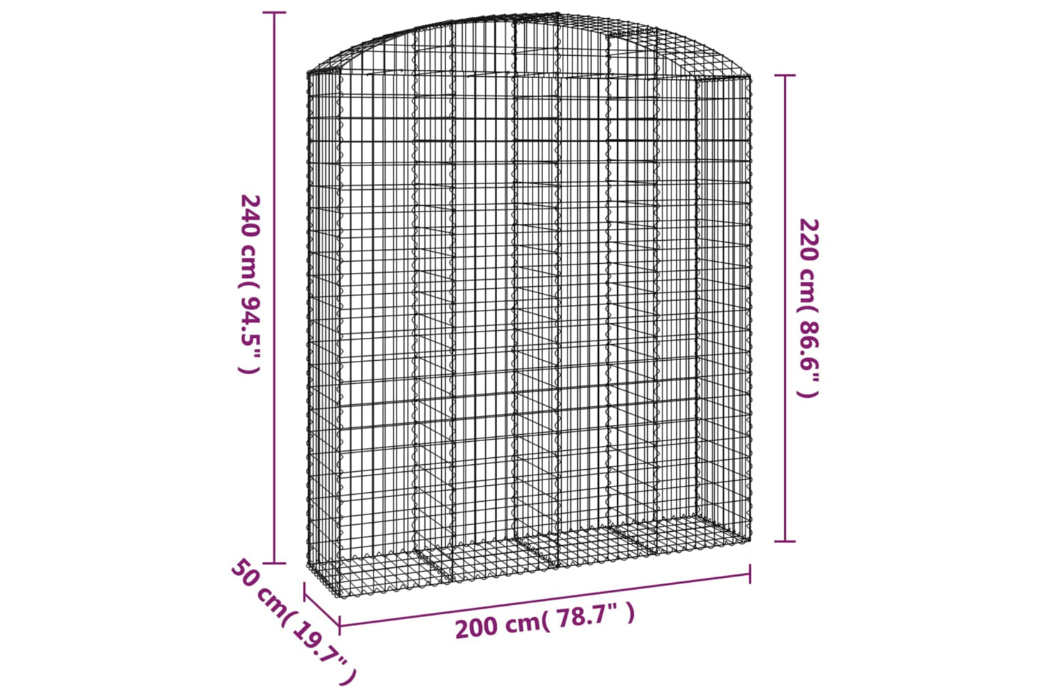 vidaXL 153481 Arched Gabion Basket 200x50x220/240cm Galvanised Iron-4