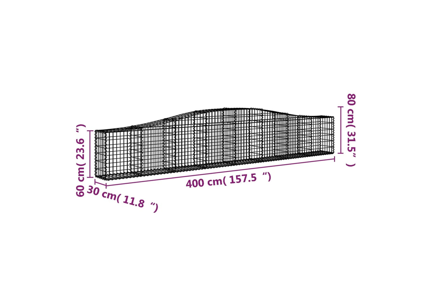 vidaXL 3145804 Arched Gabion Baskets 6 Pcs 400x30x60/80cm Galvanised Iron-5