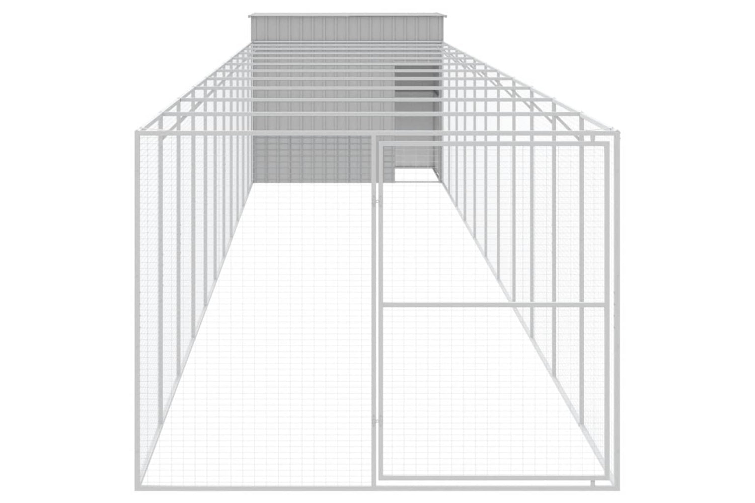 vidaXL 3189130 Dog House With Run Light Grey 214x1273x181cm Galvanised Steel-2