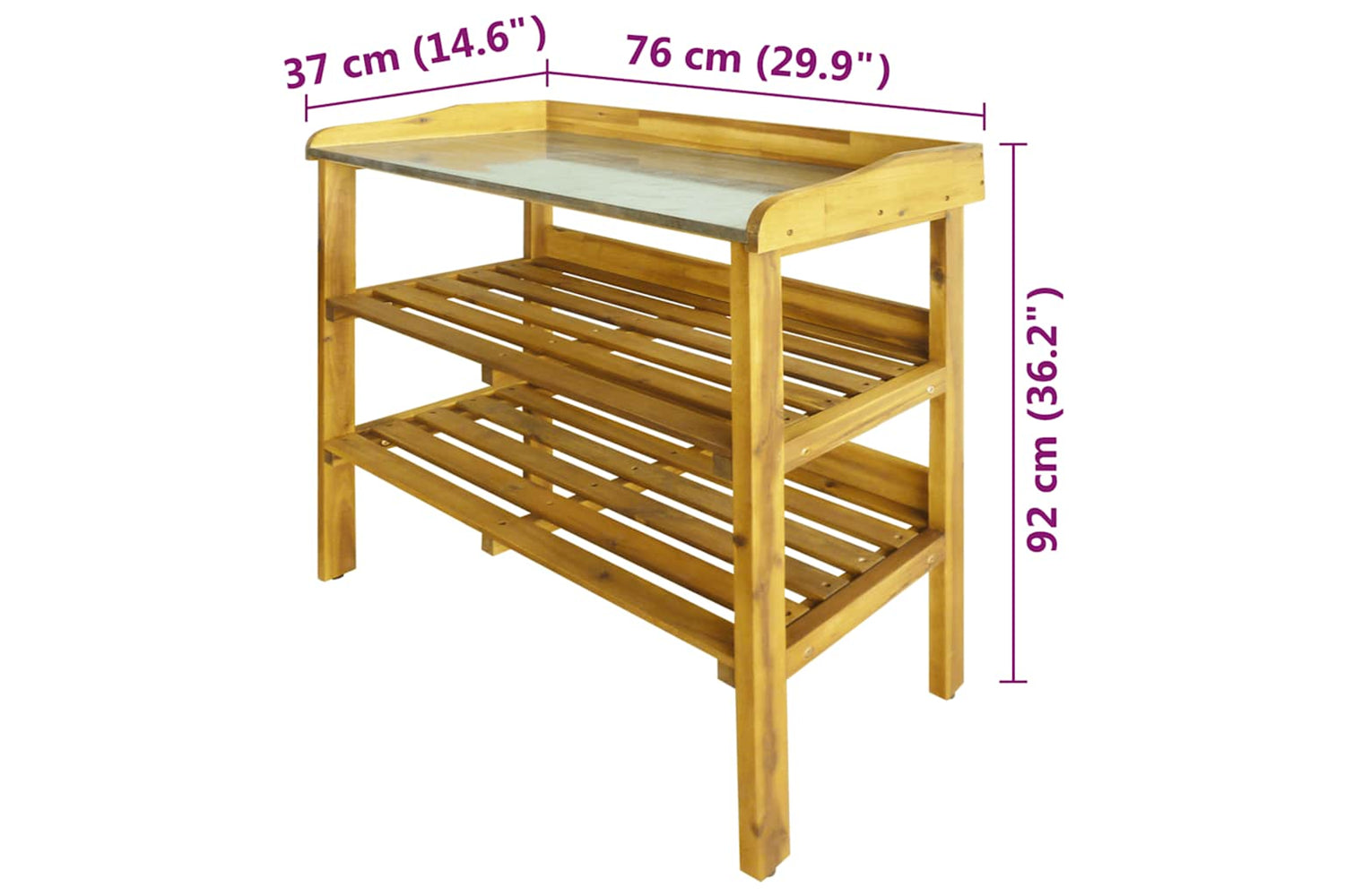 Vidaxl 43795 Potting Bench With 2 Shelves Solid Acacia Wood And Zinc-7