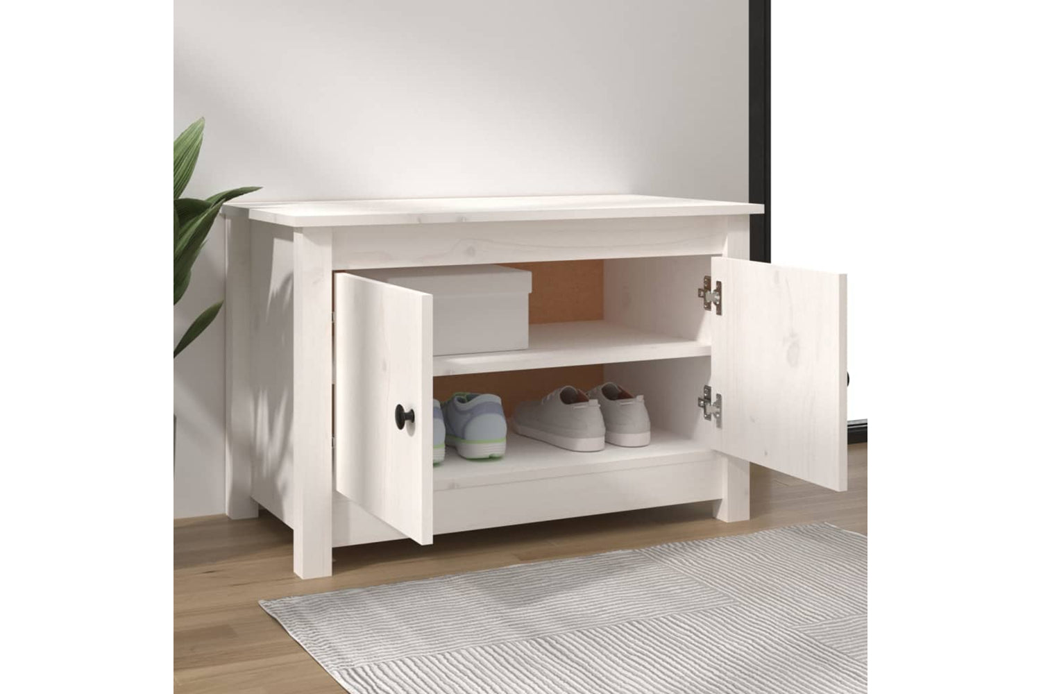 vidaXL 813780 Shoe Cabinet White 70x38x45.5cm Solid Wood Pine-2