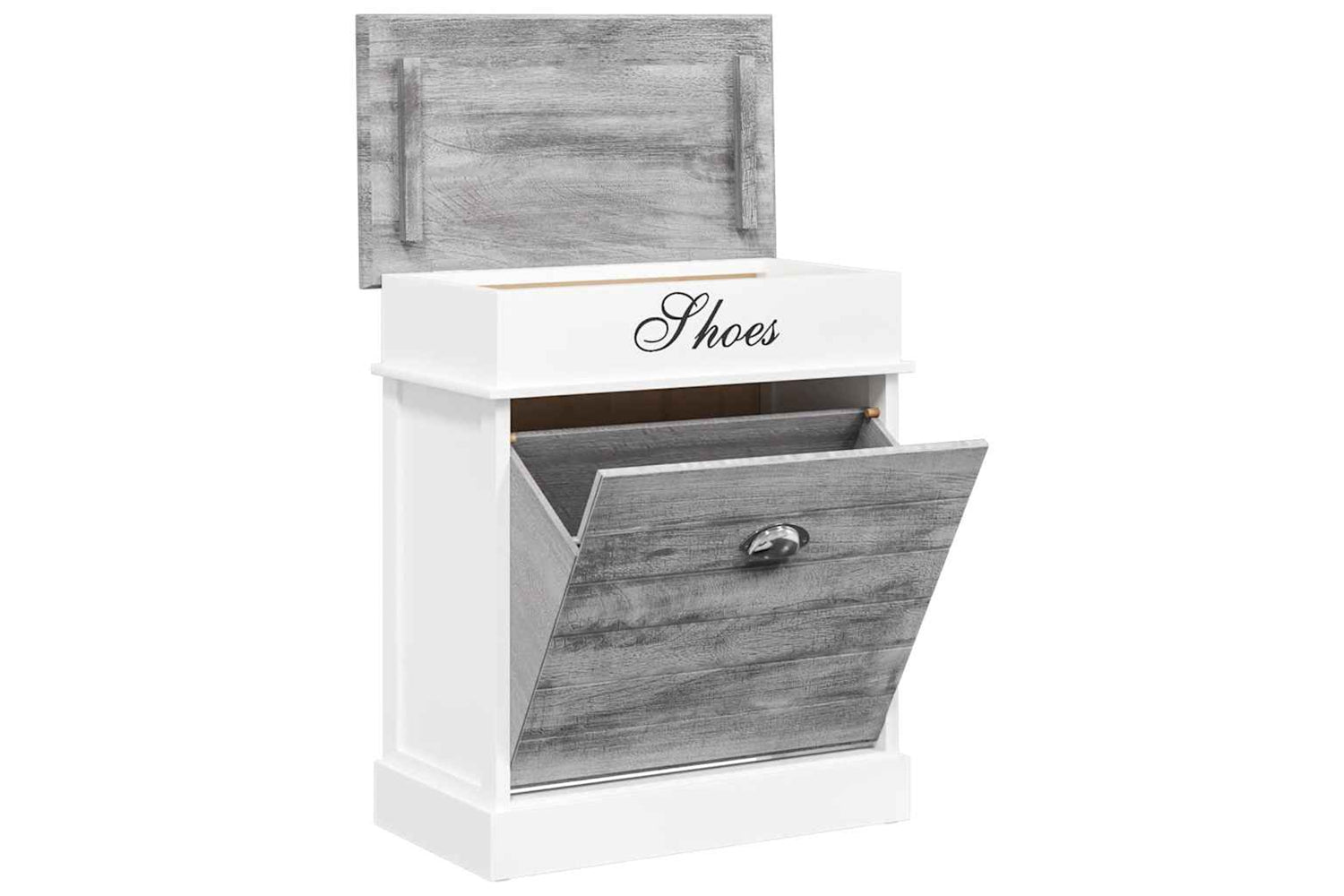vidaXL 284081 Shoe Cabinet Grey 50x28x58cm Paulownia Wood-2