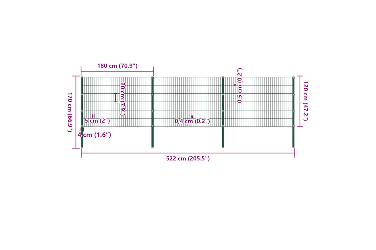 Vidaxl 278663 Fence Panel With Posts Iron 5.1x1.2 M Green-5