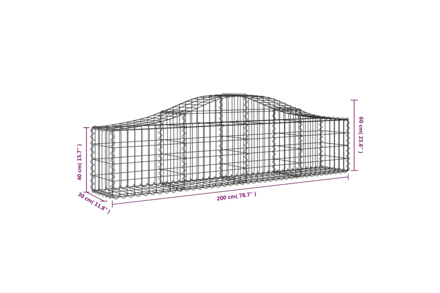 vidaXL 3145370 Arched Gabion Baskets 5 Pcs 200x30x40/60cm Galvanised Iron-5