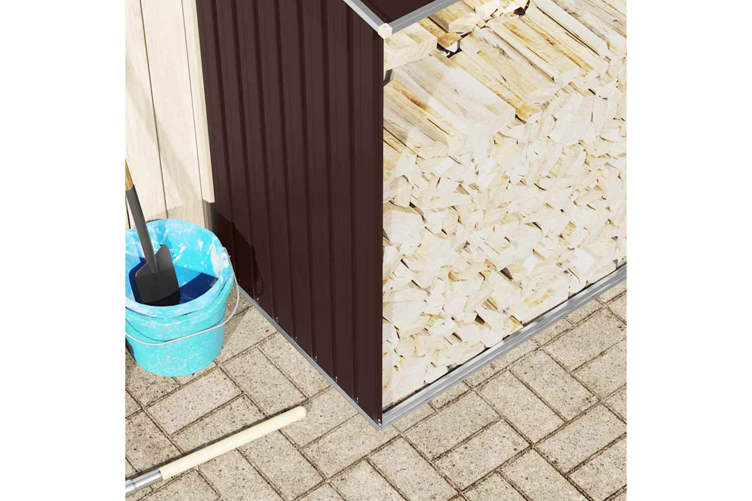 vidaXL 47084 Garden Log Storage Shed Galvanised Steel 330x84x152cm Brown-3