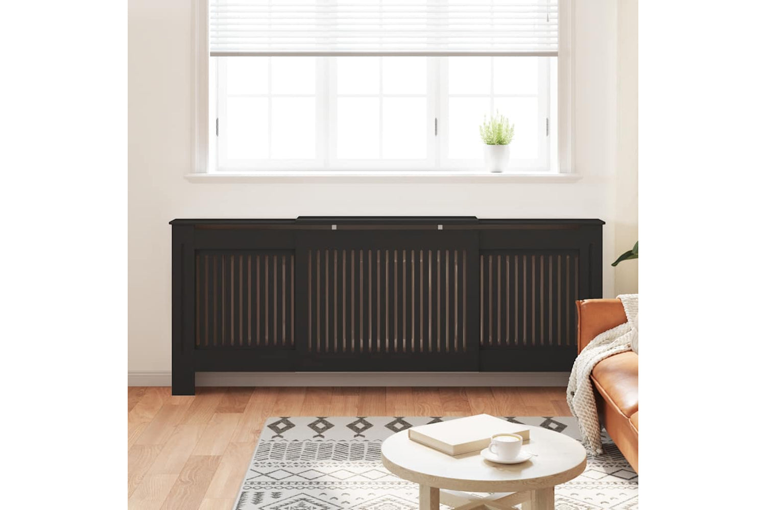 vidaXL Mdf Radiator Cover Black 205cm-2